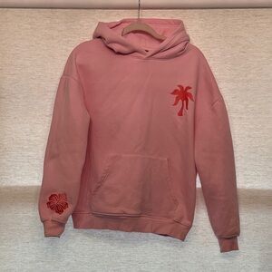 Orignal line Pink Palm Puff Pink Hoodie with pink embroidered Palm Tree Design